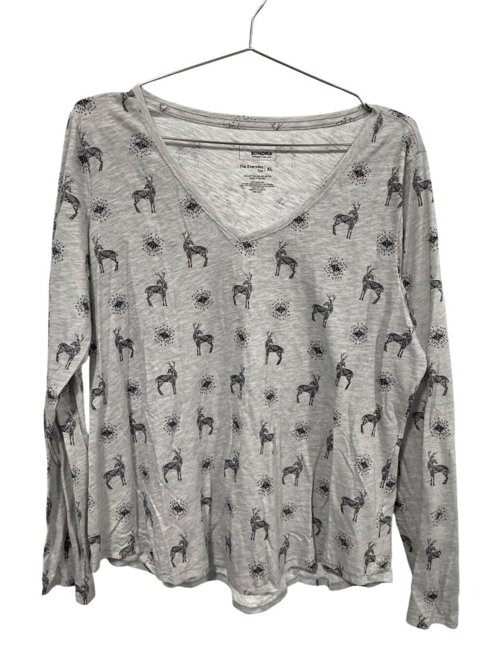 Sonoma The Everyday Tee XL Reindeer Print Long Sleeve Loungewear Everyday Wear